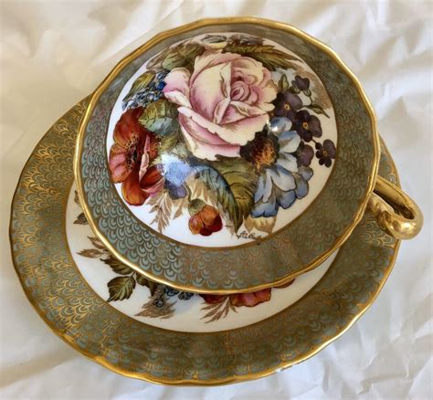 Aynsley Teacup And Saucer Signed J A Bailey Pink Rose Gold Etsy Tea Cups Aynsley Tea Cup