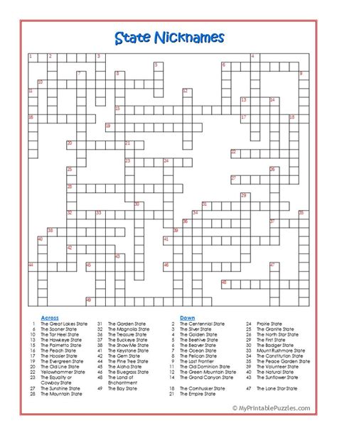 This Crossword Puzzle Contains All 50 State Nicknames As Clues With