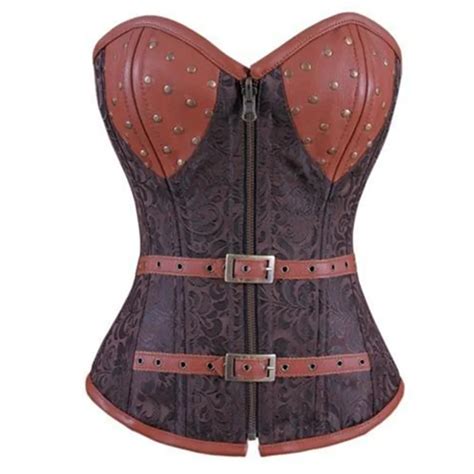 Gothic Clothing Sexy Brown Steel Bone Corset Steampunk Waist Trainer Brown Corsets For Women In