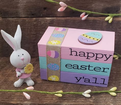 Easter Mini Book Stackhappy Easter Yalltier Tray Decor Etsy