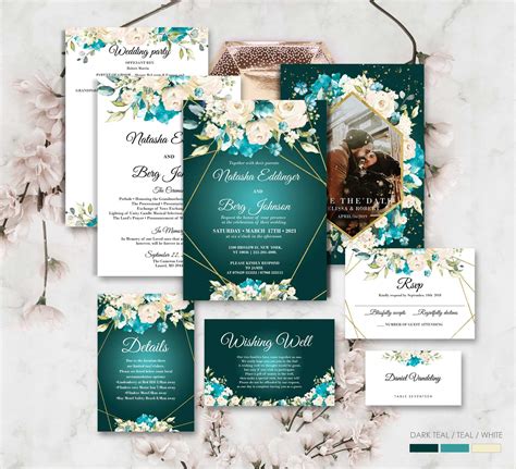 Turquoise And Grey Wedding Invitations