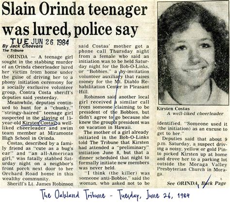 Newspaper Headlines From The Real Life Death Of A Cheerleader Story The Kirsten Costas Murder