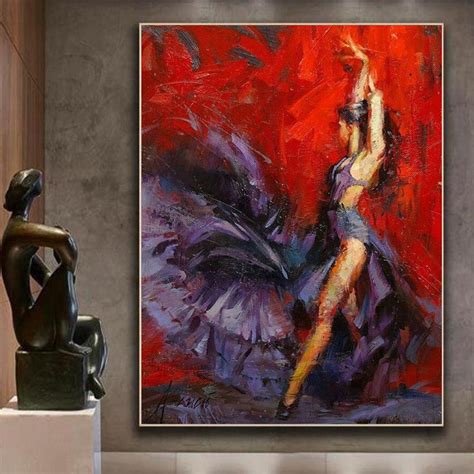 Canvas Art Handmade Oil Painting Flamenco Dancer Red Spanish Modern