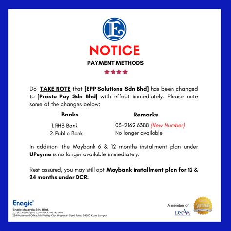 Notice Payment Method Update Enagic Malaysia Sdn Bhd