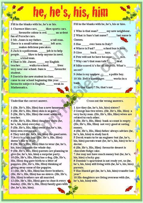 He He´s His Him With Bw And Answer Key Esl Worksheet By Sharin Raj