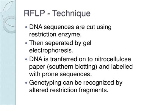 Genetic fingerprinting definition restriction fragment length polymorphism (rflp) is a molecular biology tool that reveals the difference between samples of homologous dna molecules from differing locations of restriction enzyme sites. Restriction fragment length polymorphism