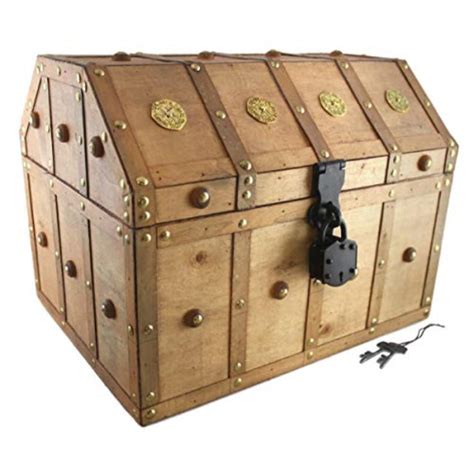 Treasure Chest 16x 12x 12 Pirate Lock Skeleton Keys Gold Doubloon Accents In Natural Stain By