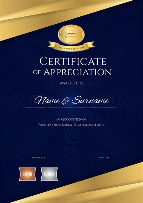 Luxury Certificate Template With Elegant Blue And Golden
