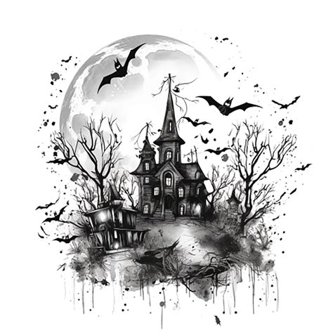 Halloween Black And White Spooky Building Castle Plant Png