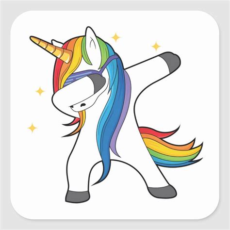 Dabbing Rainbow Unicorn Square Sticker Zazzle Cute Unicorn Cute
