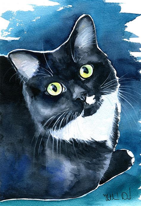 Mystical Marina Fluffy Tuxedo Cat Painting Painting By Dora Hathazi