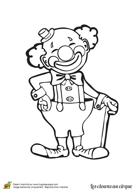Coloriage clown avec un sourire pour amuser les. Coloriage clown et sa canne sur Hugolescargot.com