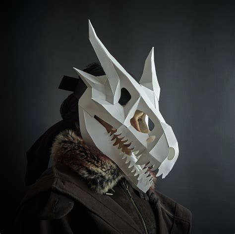 Dragon Skull Papercraft Mask Template 3d Low Poly Paper Mask Etsy Ireland