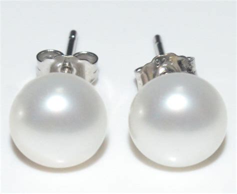 Classic Mm Sterling Silver Freshwater Pearl Stud Earrings Gift