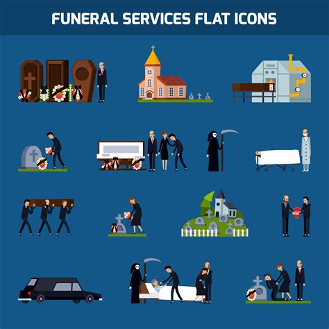 Funeral Services Flat Icon Set 482480 Vector Art At Vecteezy
