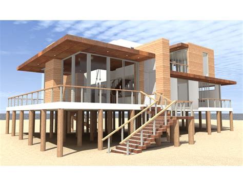 052h 0104 Contemporary Beach House Plan Modern Beach House Coastal