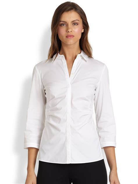 Lyst Lafayette 148 New York Italian Stretch Cotton Leigh Blouse In White