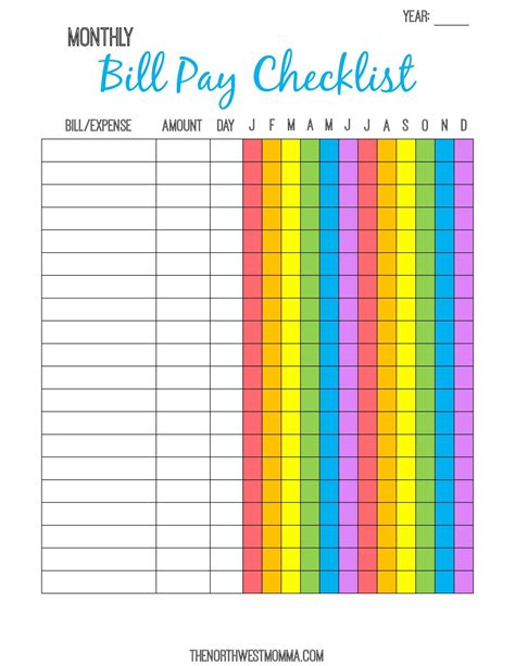 Monthly Bill Chart Printable Free Calendar Template Printable