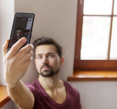 Man Taking Selfie Stock Photo Image Of Instant Portrait 93278344