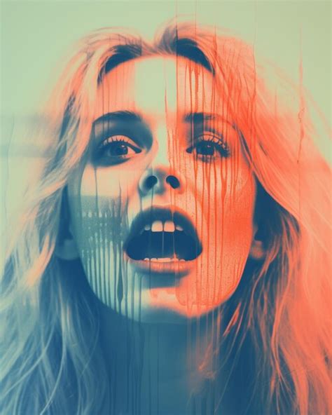 una mujer con la boca abierta frente a un fondo rojo y azul foto premium