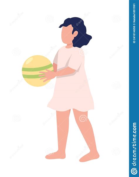 Little Girl Holding Ball Semi Flat Color Vector Character Stock Vector