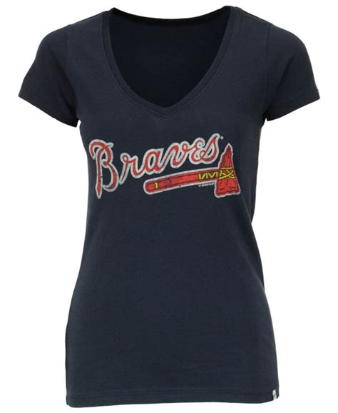 47 Brand Womens Atlanta Braves Flanker T Shirt Navy Blue T Shirt