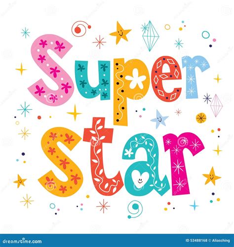 Super Star Decorative Lettering Type Design Stock Vector Illustration