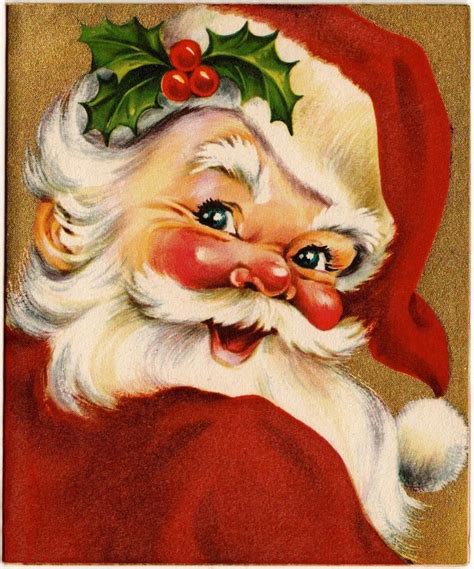 Vintage Greeting Card Christmas Santa Claus Jolly Face Head Flocked