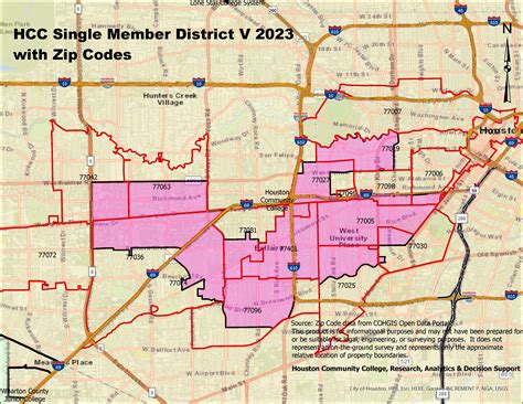 Single Member District V Map With Zip Codes Houston Community College