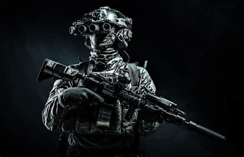 Modern Combatant Standing In Darkness Photograph By Oleg Zabielin