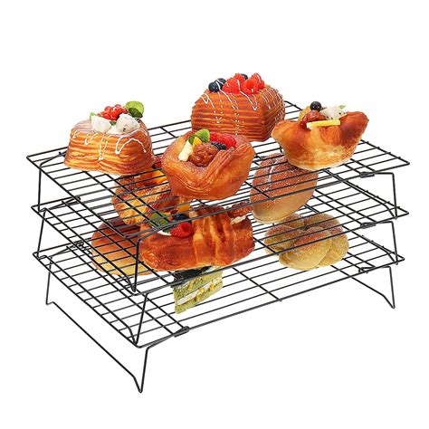 3 Tier Steel Stackable Cooling Rack Non Stick Cross Grid Cake Rack For