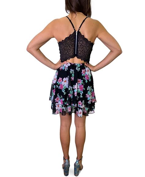 Emerald Sundae Juniors Lace Back Floral Print A Line Dress And Reviews