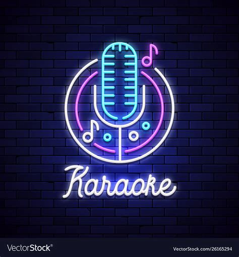 Karaoke Neon Night Bar Mocrophone Karaoke Logo Vector Image