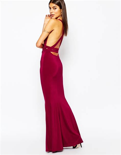 Image 4 Of Club L Open Back Strap Detail Maxi Dress With Fishtail