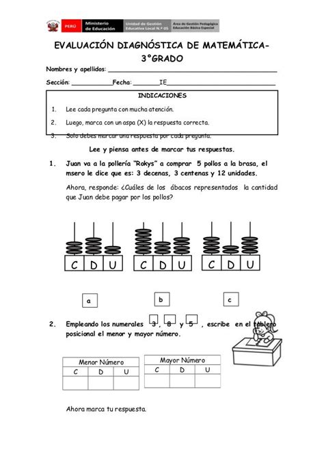 EvaluaciÓn DiagnÓstico De Matemática 3° Grado