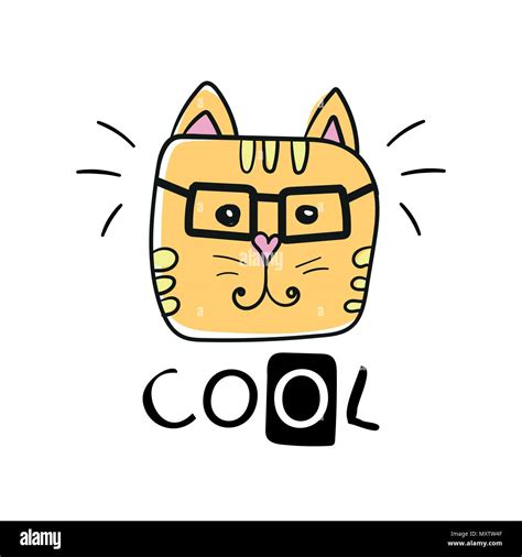 Cool Cat Slogan And Face Cat Vector Cute Cat Face Hand Drawing Stock