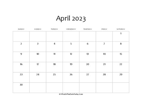 Blank April Calendar 2023 Editable Whatisthedatetodaycom