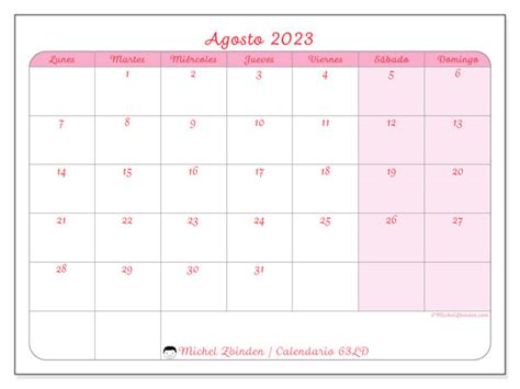 Calendario Agosto De 2023 Para Imprimir “47ld” Michel Zbinden Hn