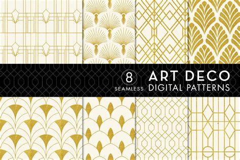 8 Seamless Art Deco Patterns Ivory And Gold Set 3