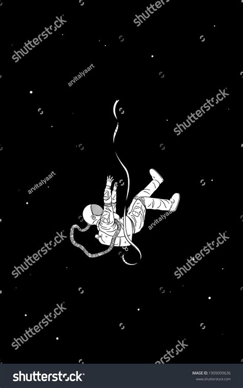 Lonely Astronaut Cosmonaut Isolated Silhouette Falling Stock Vector