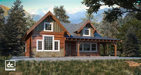 The gabled roof lands onto two sides of the porch to cover up the entrances into the cabin. Rogue Cabin Kit - 2 Bedroom Cabin Plan - DC Structures