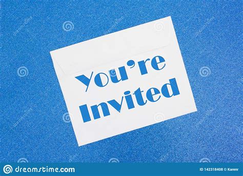 You Re Invited Message On White Envelope On Blue Stock Photo Image Of