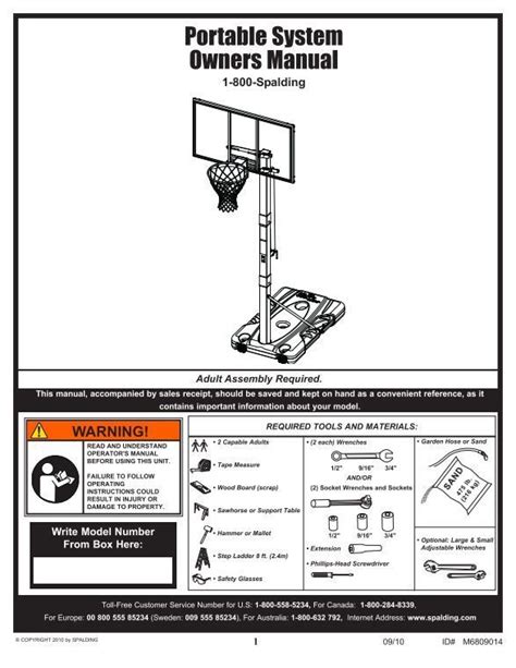 Spalding 54 In Polycarbonate Portable Basketball System Manual