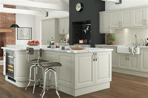'this customer's existing kitchen units were fitted with new shaker doors in a matt mussel finish and truffle riverside oak worksurfaces. Jefferson Mussel : Cheap Kitchen Units and Cabinets for ...