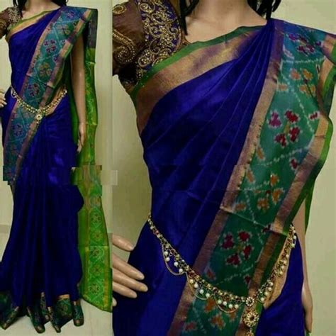 Pure Uppada Silk Saree With Ikkat Pochampally Border Blue Etsy Blue