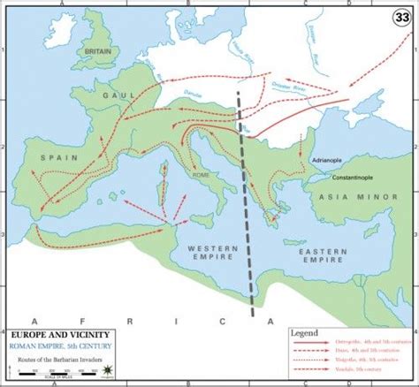 Routes Of The Barbarian Invaders Roman Empire Roman Empire Map