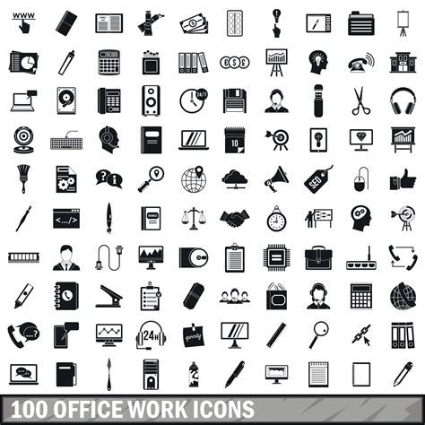 100 Office Work Icons Set Simple Style 8901423 Vector Art At Vecteezy