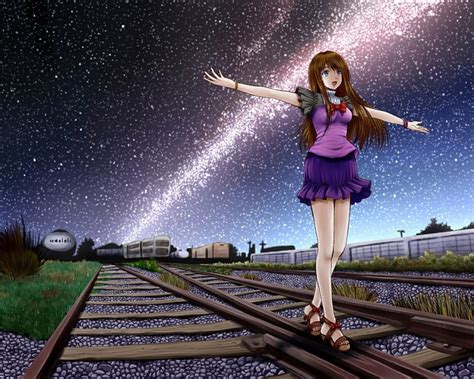 720p Free Download Starry Sky Dress Scenic Fantasy Railway Anime