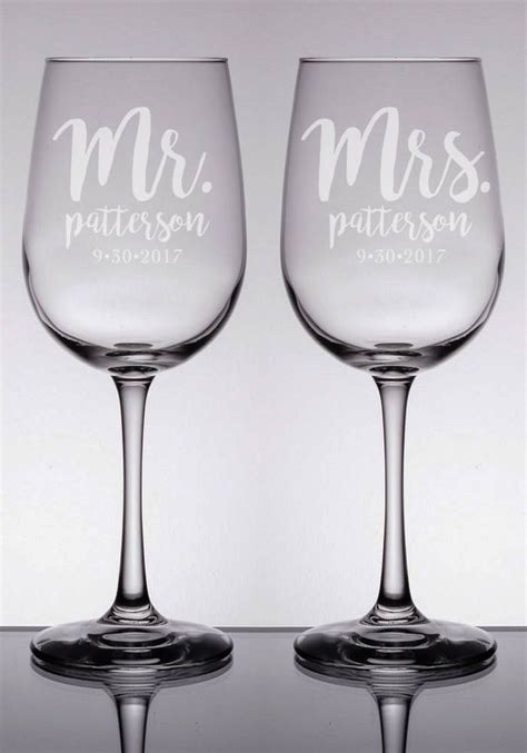 Custom Wedding Wine Glasses Etched Wine Glass Pair Personalized Wine
