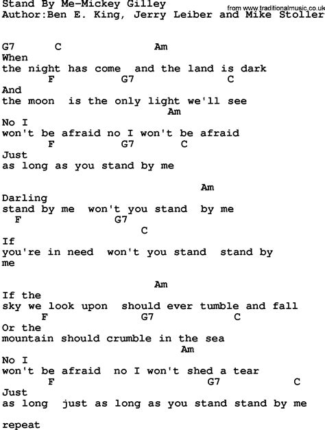 Country Musicstand By Me Mickey Gilley Lyrics And Chords